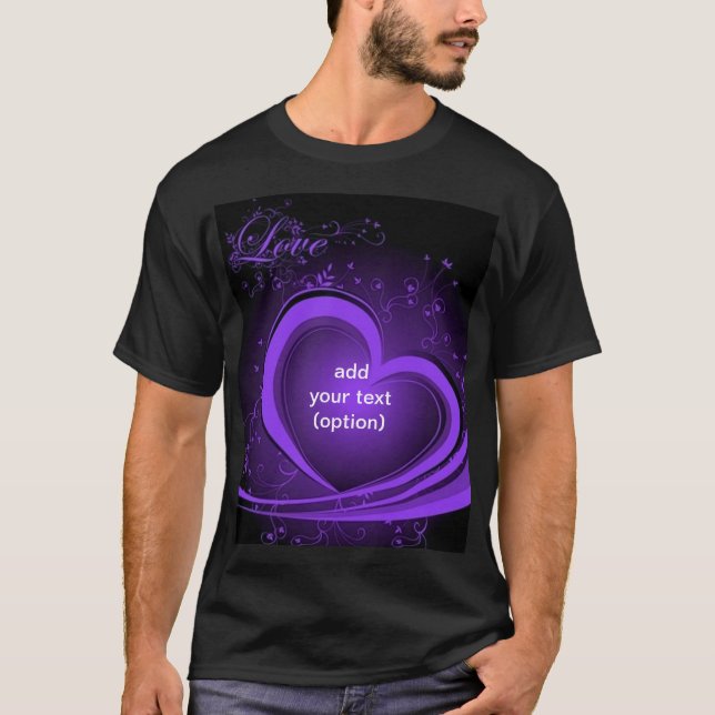 Lila abstraktes Herz-grundlegendes dunkles T-Shirt (Vorderseite)