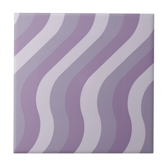 Lila Abstraktes Wavy Strip Muster Modernes Fliese (Vorderseite)
