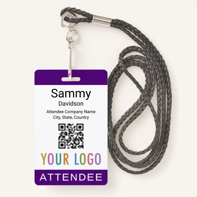 Lila Abzeichen-Event-QR-Logo Ausweis (Vorderseite mit Schlüsselband)