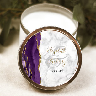 Lila Achat-Gold-Schriftmarmor-Hochzeit Runder Aufkleber
