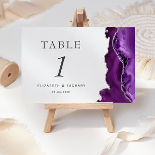 Lila Achat Silber Hochzeit Tischnummer