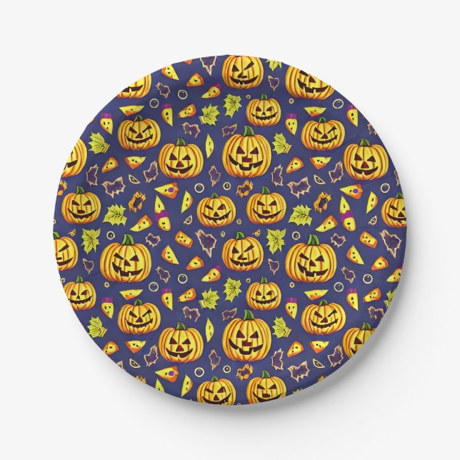 Lila Acorns und Pumpkin Halloween Pappteller (Vorderseite)