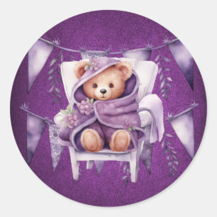 Lila Adorable Teddy Bear Girl Babydusche Runder Aufkleber
