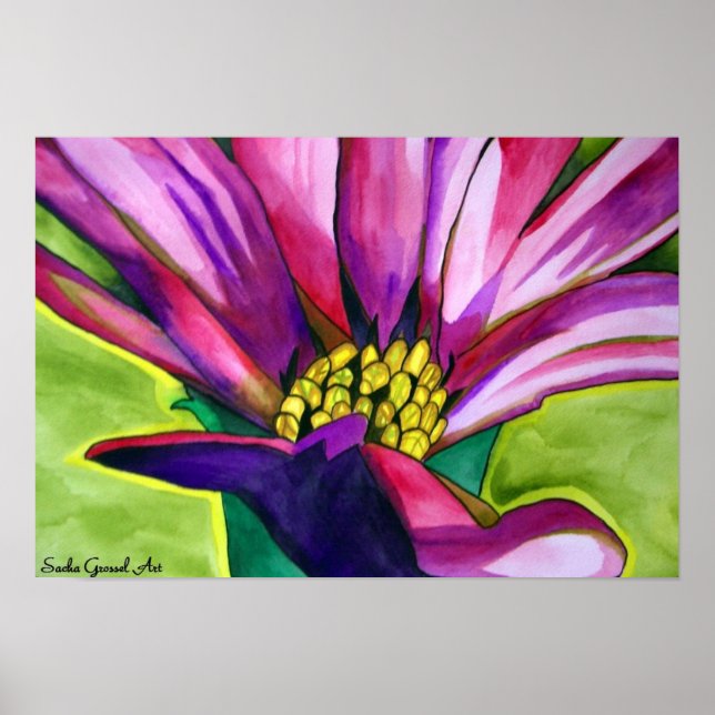 Lila afrikanische Blume Aquarell Poster (Vorne)