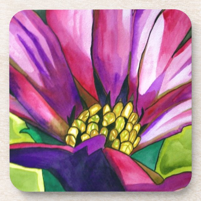 Lila afrikanische Daisy Aquarellkunst Blume Getränkeuntersetzer (Vorderseite)