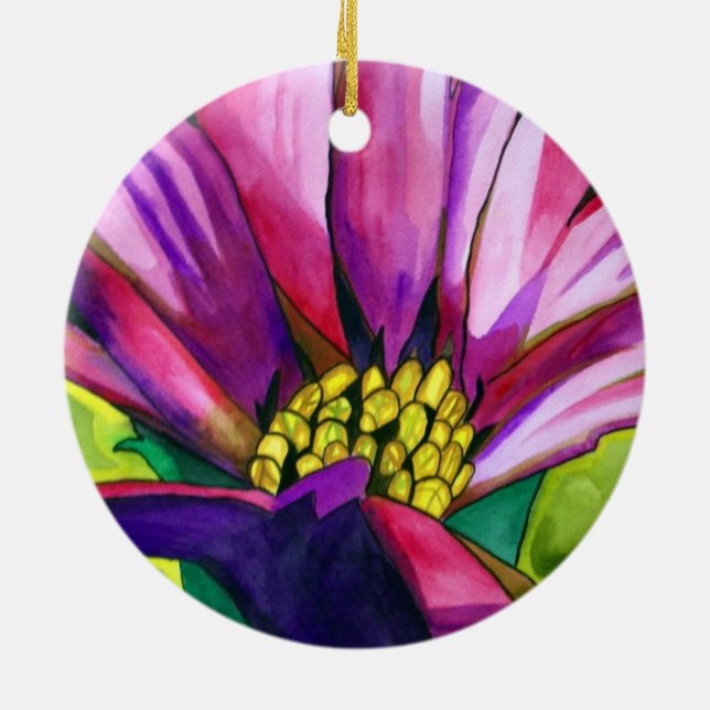 Lila afrikanische Daisy Aquarellkunst Blume Keramikornament (Hinten)