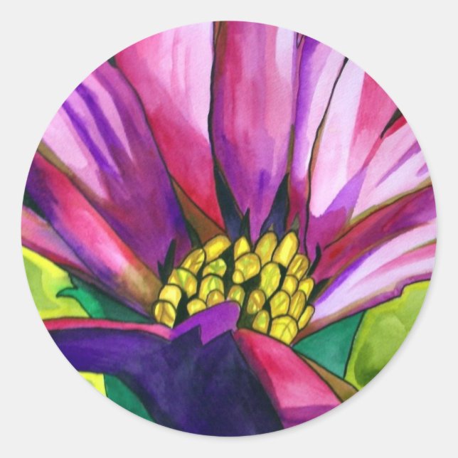 Lila afrikanische Daisy Aquarellkunst Blume Runder Aufkleber (Vorderseite)