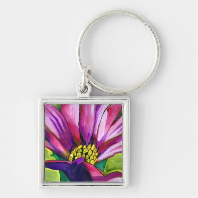 Lila afrikanische Daisy Aquarellkunst Blume Schlüsselanhänger (Vorne)