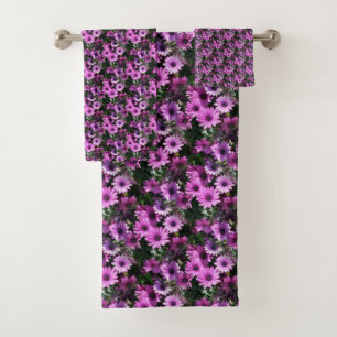 Lila afrikanisches Daisy-Blume Naturmuster Badhandtuch Set