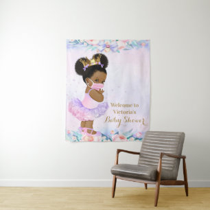 Lila Afro-Baby mit Maske Baby Shower M Hintergrund Wandteppich