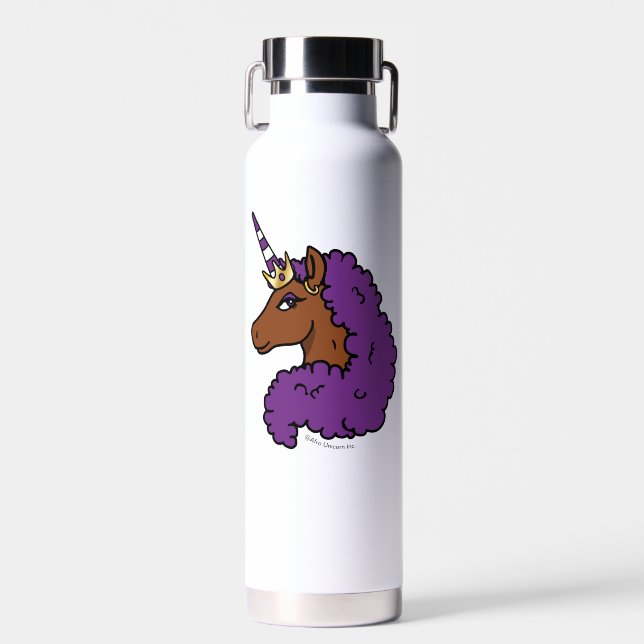 Lila Afro Unicorn Trinkflasche (Vorne)
