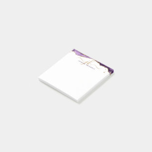 Lila Agate Geode Gold Glitzer Script Monogram Post-it Klebezettel