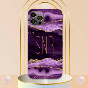 Lila Agate Geode Monogram Name Gold Glitzer Case-Mate iPhone 14 Hülle