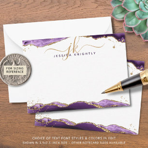 Lila Agate Geode Script Monogram Gold Glitzer Mitteilungskarte