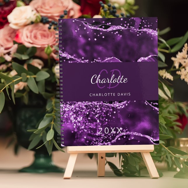 Lila agate Glitzer rosa Marmormonogramm 2023 Planer (Von Creator hochgeladen)