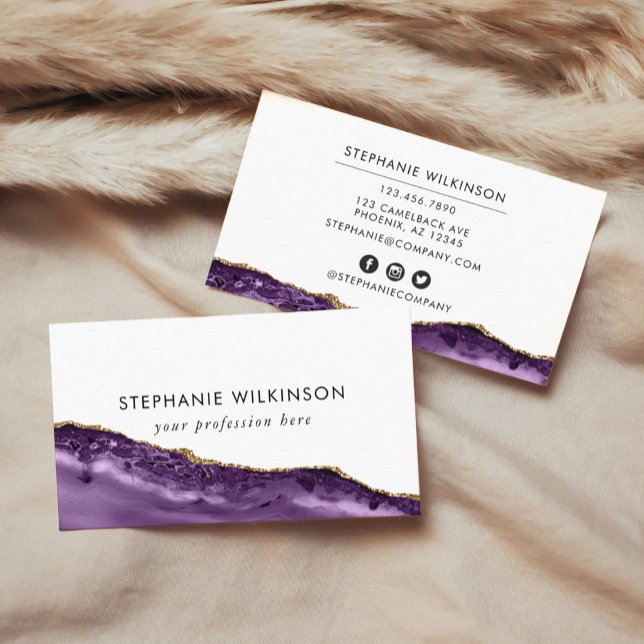 Lila Agate & Gold Border Wasserfarbe Visitenkarte (Purple Agate & Gold Border Watercolor Business Car Business Card)