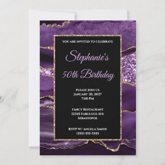 Lila Agate Gold Glitzer Glam 50. Geburtstag Einladung