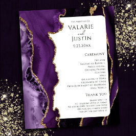 Lila Agate Gold Glitzer Hochzeitsprogramm