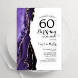 Lila Agate Gold White 60. Geburtstag Einladung<br><div class="desc">Lila,  weiß und goldgelb 60. Geburtstagsfeier. Elegantes modernes Design mit Aquarellfarben-marmorgeode Hintergrund,  Imitats Glitzer Gold und Typografie Skript-Schriftart. Die trendige Einladungskarte eignet sich perfekt für eine stilvolle Damenfeier. Gedruckte Zazzle Einladungen oder Sofortdownload digitalen druckbaren Vorlage.</div>