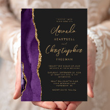 Lila Agate Modern Gold Script Hochzeit