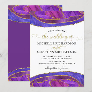 Lila Agate Modern Watercolor Goldhochzeit Einladung