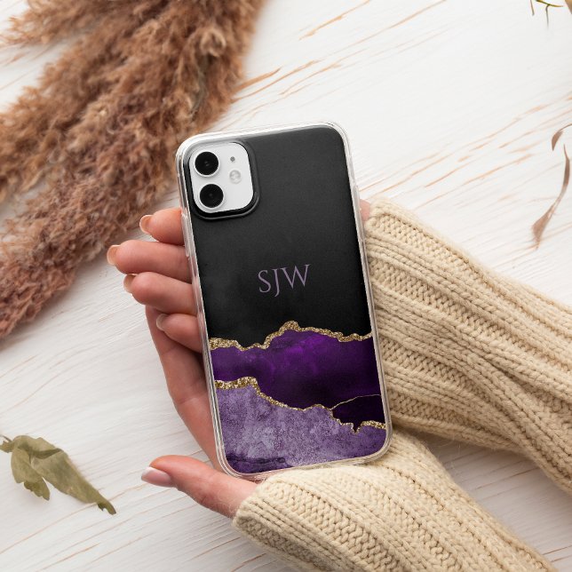 Lila Agate Monogram Gold Glitzer Case-Mate iPhone Hülle (Von Creator hochgeladen)