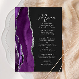 Lila Agate Silver Modern Script Wedding Menükarte