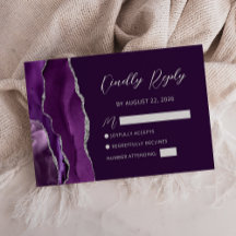 Lila Agate Silver Script Wedding RSVP Card