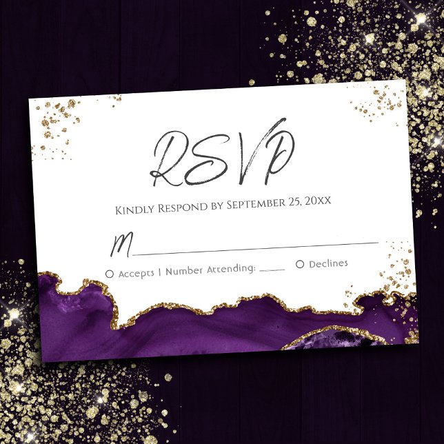 Lila Agate Wedding RSVP Karte (Von Creator hochgeladen)