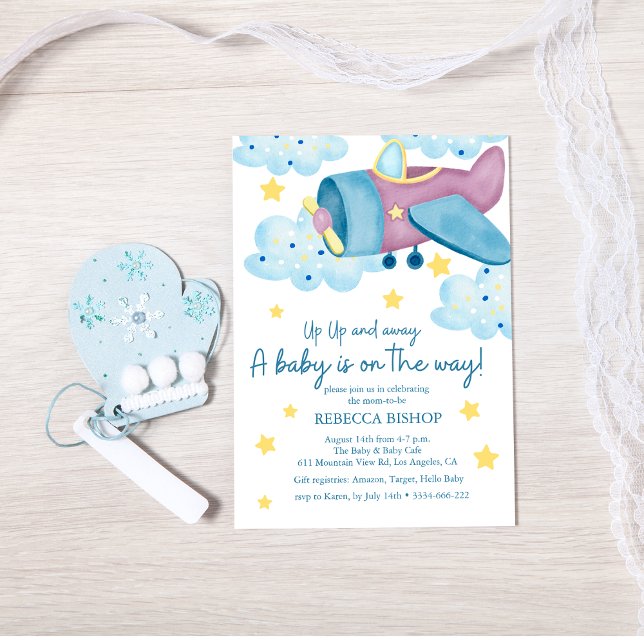 Lila Airplane Babydusche auf und ab Einladung (Von Creator hochgeladen)