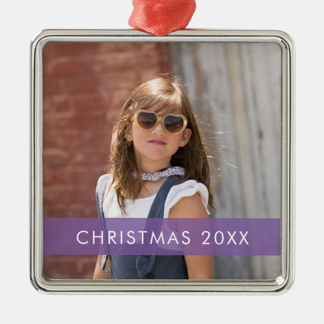 Lila Akzent Band Fotovorlage Weihnachtsmeta Ornament Aus Metall (Vorne)