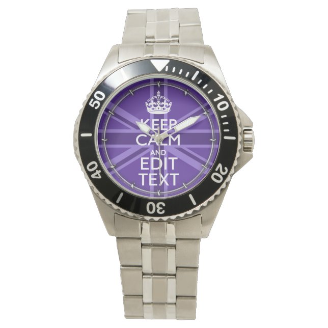 Lila Akzent Behalte Ruhe und Ihre Textunionsbuchse Armbanduhr (Vorderseite)
