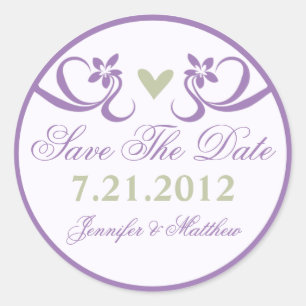 Lila Akzentgrünes Herz Save the Date Aufkleber