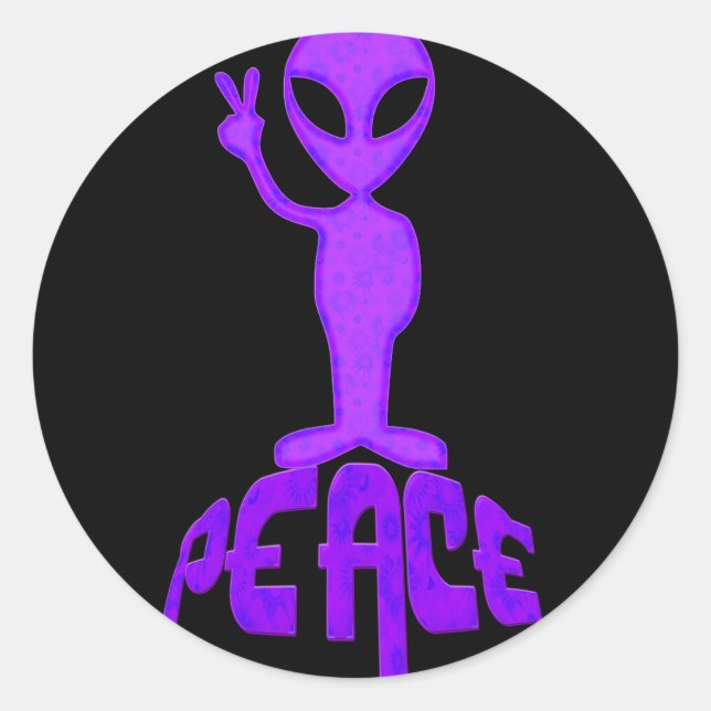 Lila Alien des Friedens Runder Aufkleber (Vorderseite)
