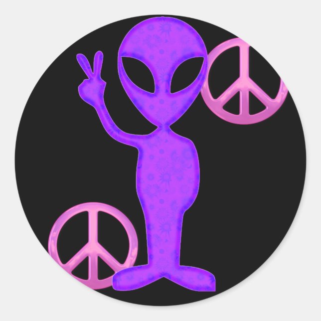 Lila Alien des Friedens Runder Aufkleber (Vorderseite)