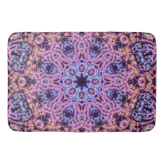 Lila Alien Kaleidoskopie Mandala Badematte (Vorderseite)