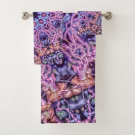 Lila Alien Kaleidoskopie Mandala Badhandtuch Set