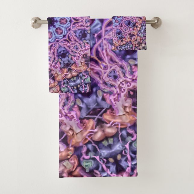 Lila Alien Kaleidoskopie Mandala Badhandtuch Set (Insitu)