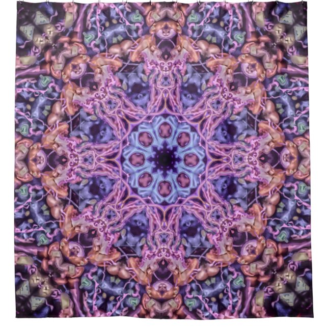 Lila Alien Kaleidoskopie Mandala Duschvorhang (Vorderseite)