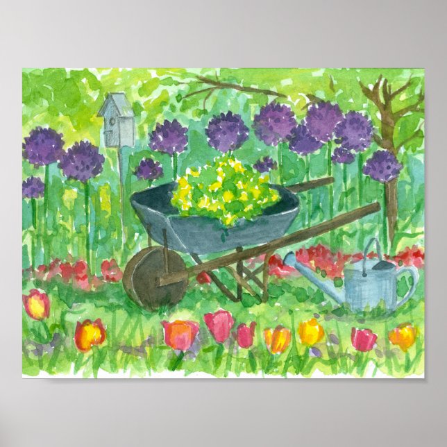 Lila Allium Blume Rollstuhlgartenmalerei Poster (Vorne)