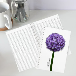 Lila Allium-Blüte auf weißem Hintergrund Notizbuch