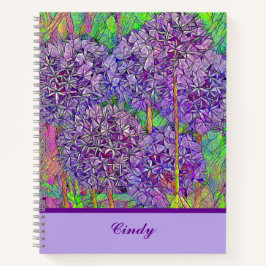 Lila Allium Mosaik mit Wasserfarbe mit Name Notizbuch