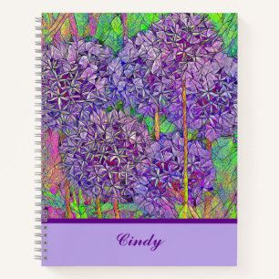 Lila Allium Mosaik mit Wasserfarbe mit Name Notizbuch