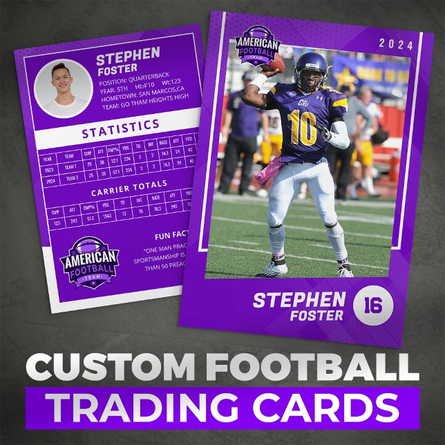 Lila American Football Player Trading Card Telefonnummerkarte (Von Creator hochgeladen)