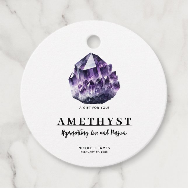 Lila Amethyst Calming Quarz Crystal Wedding Geschenkanhänger (Vorderseite)