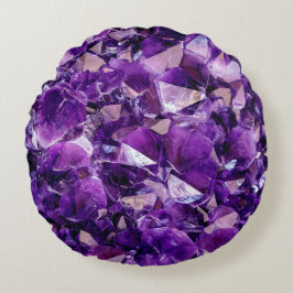 Lila Amethyst Crystal Gem Round Throw Kissen