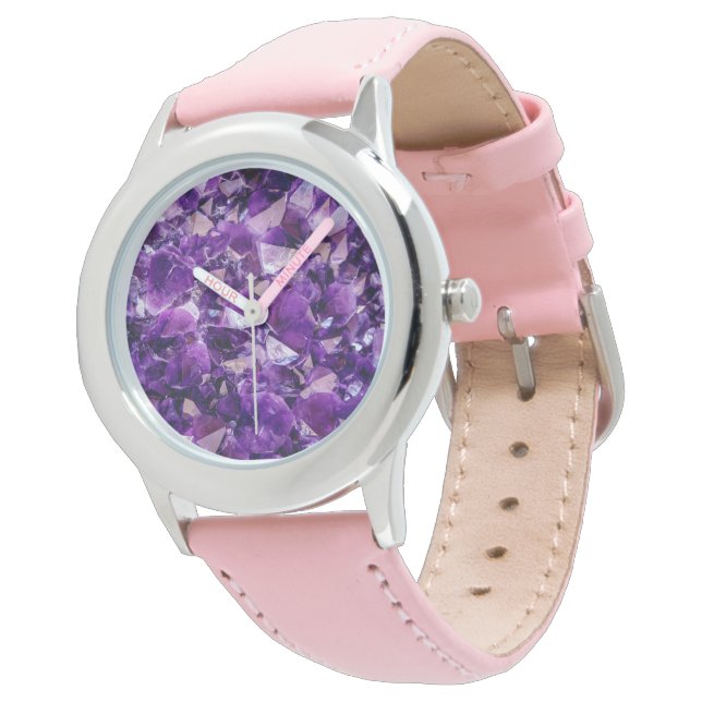 Lila Amethyst Crystal Geode Gems Wrist Watch Armbanduhr (Schrägansicht)