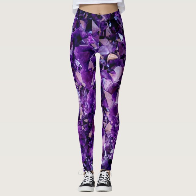 Lila Amethyst Crystal Geode Gemstone Leggings (Vorderseite)