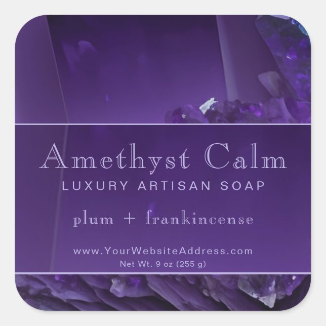 Lila Amethyst Crystal Luxury Product Label Quadratischer Aufkleber (Vorderseite)