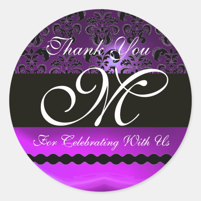 LILA AMETHYST DAMASK MONOGRAM Vielen Dank Runder Aufkleber (Vorderseite)